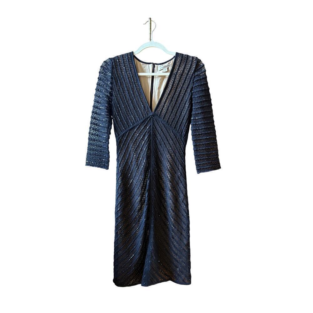 St. John vintage evening black holiday sheath the v neck 3/4 sleeve dress 2